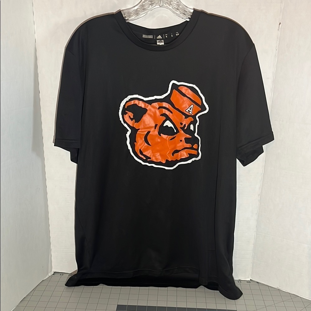 Adidas Black Tee with Orange Bear Graphic